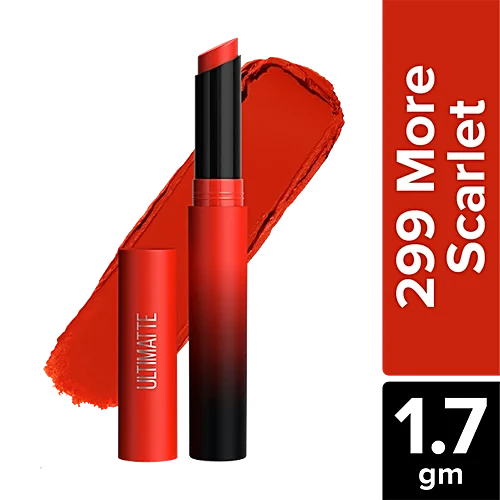 Maybelline New York Colour Sensational Ultimatte Lipstick - Highly Pigmented Lightweight Formula 1.7 g 299 More Scarlet