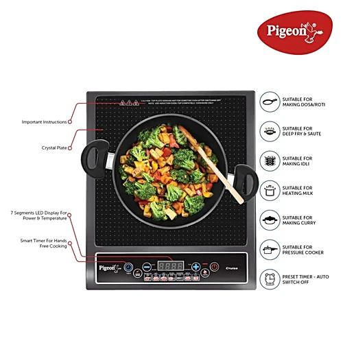 Pigeon by Stovekraft Cruise Induction Cooktop - With Crystal Glass 1800 Watt 7 Segments LED Display Auto Switch Off - Image 3