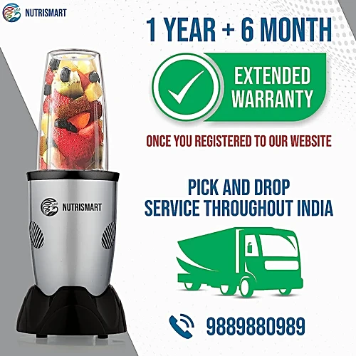 Nutrismart Nutriblend 500 Watt 2 Jars Mixer Grinder (22000 RPM Overload Protection Silver) - Image 7