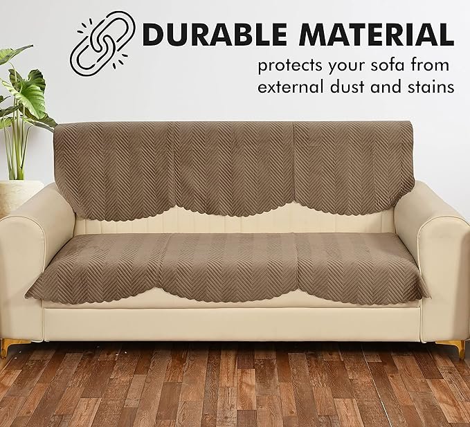 Yellow Weaves Velvet 3-Seater Sofa & Chair Cover - Greyish Brown - Image 6