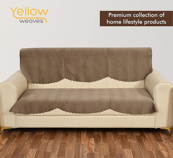 Yellow Weaves Velvet 3-Seater Sofa & Chair Cover - Greyish Brown - Image 7