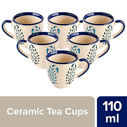 Mini Teacup Set Hand Painted Ceramic - Blue Leaf 180 ml (Set of 6)