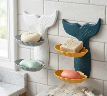 Mermaid Double Layer Soap Tray – Self-Adhesive Bathroom Soap Holder