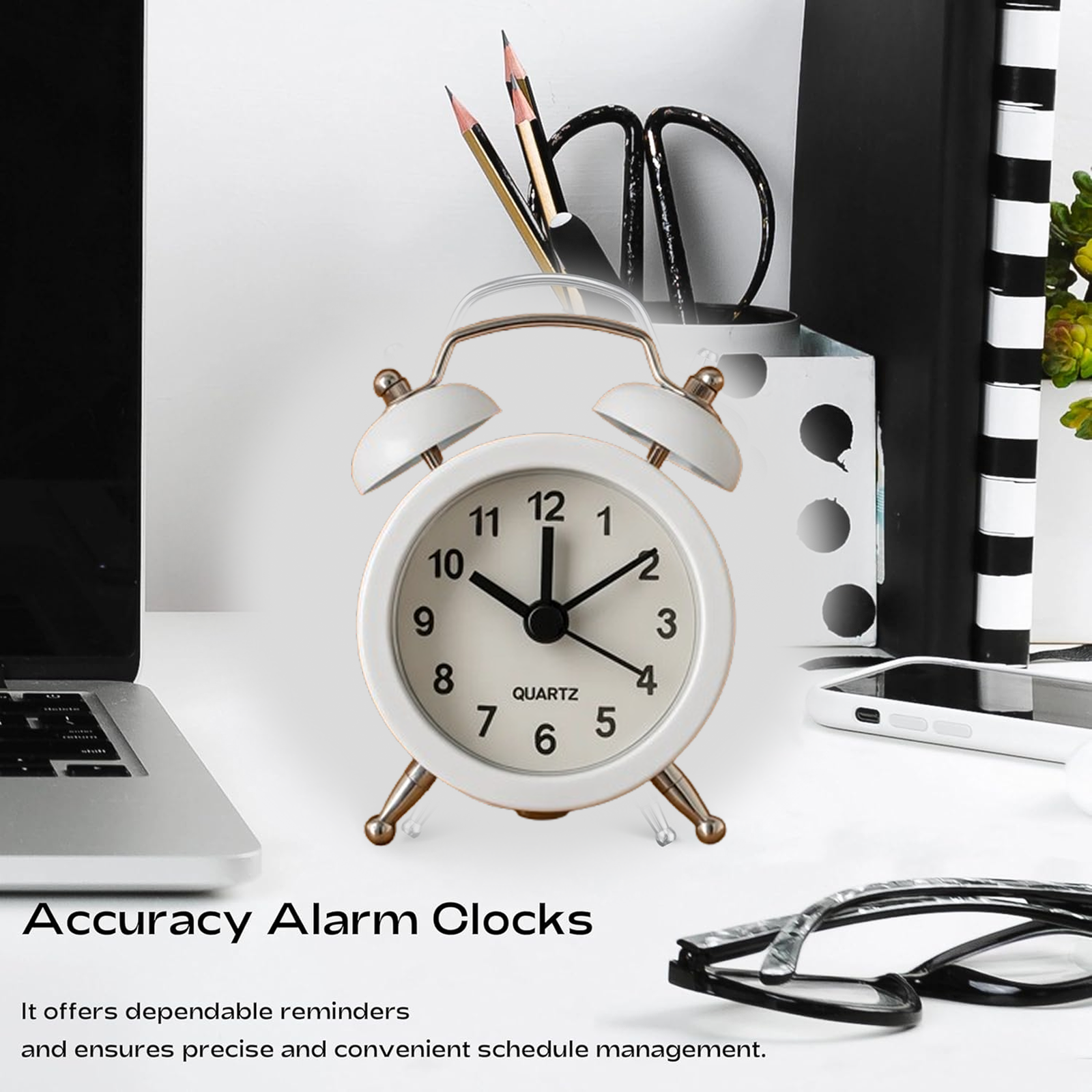 Small Twin-Bell Analog Alarm Clock - (1 Pc) - Image 2