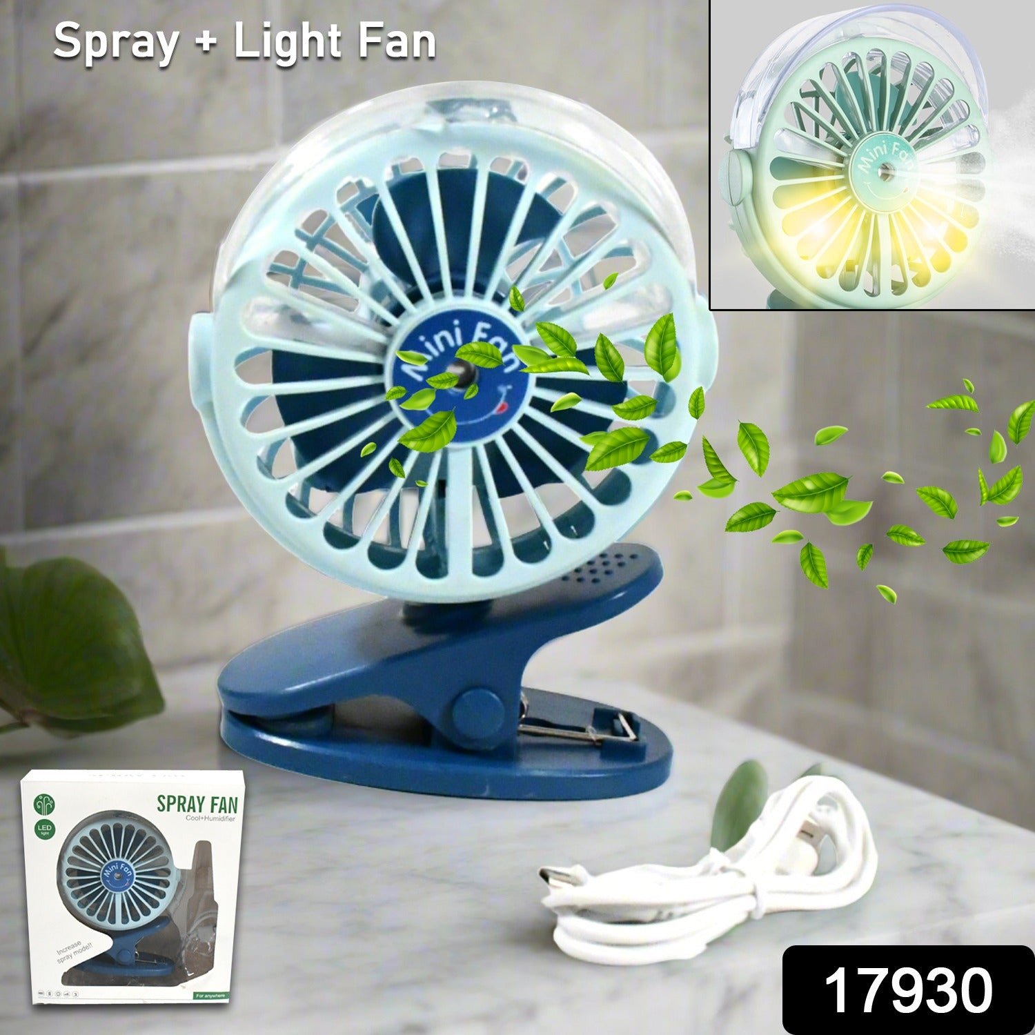 Portable Clip-on Fan, Battery Operated, With Light & Spray, Small Yet Powerful USB Table Fan, 3-Speed Quiet Rechargeable Mini Desk Fan, 360° Rotation, Personal Cooling Fan for Home, Office, Camping - Image 2