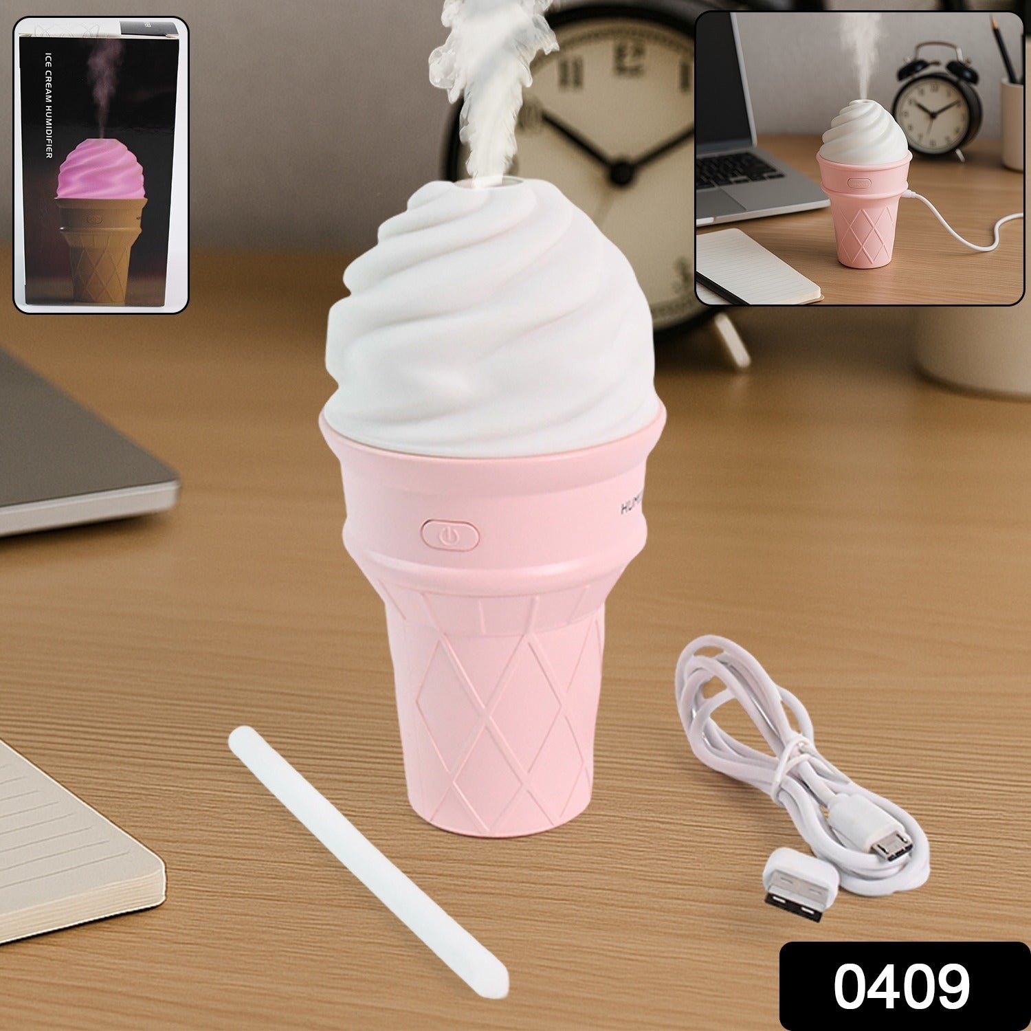 Ice Cream Cone Shape Air Freshener Humidifier (1Pc / Pink) - Image 2