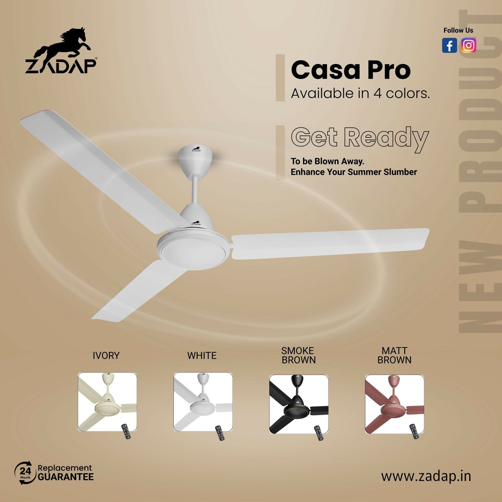 ZADAP CASA-Pro 1200mm BLDC Ceiling Fan with Remote | 28W Energy Saving | High Speed 390 RPM (White) - Image 8