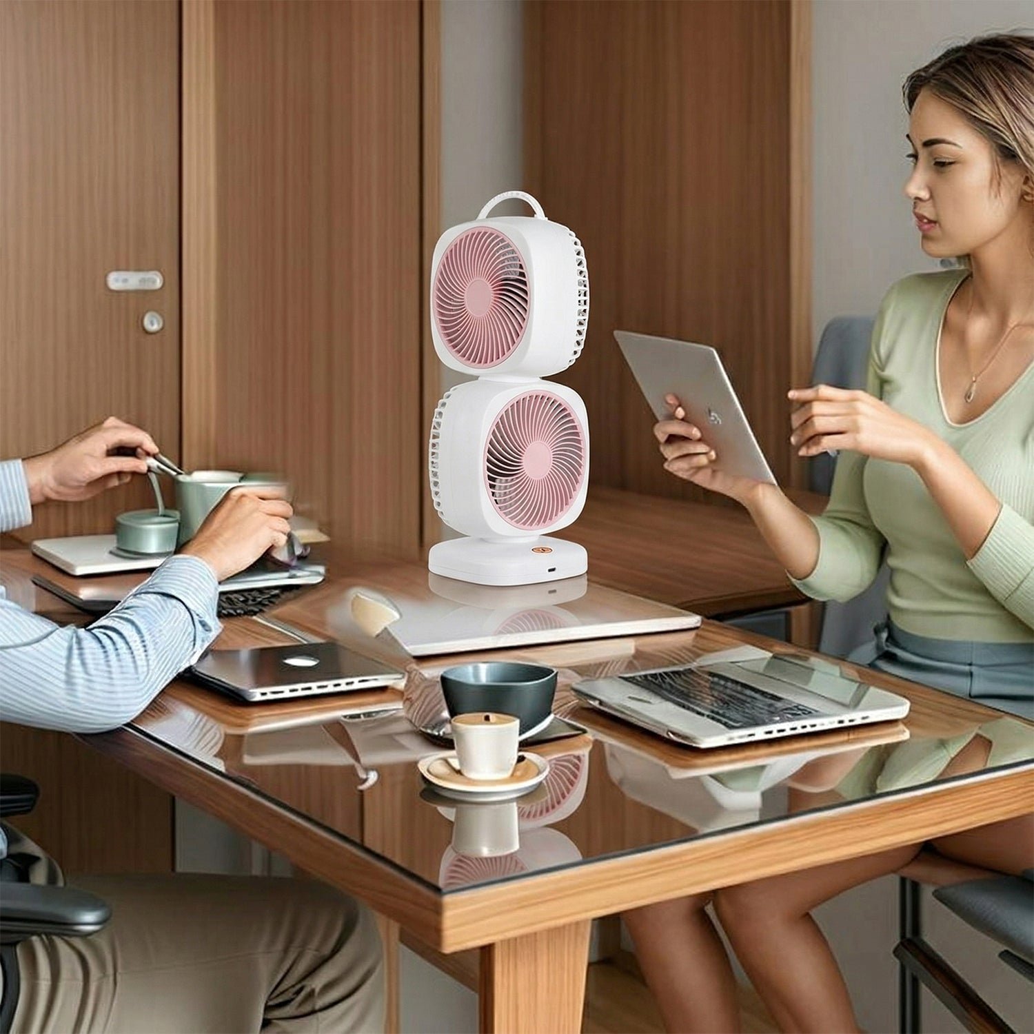 Portable Dual Head USB Rechargeable Table Fan (1 Pc) - Image 3