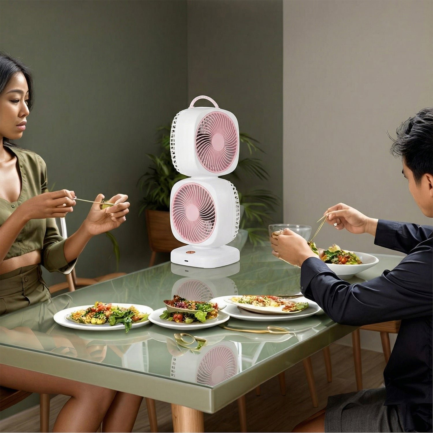 Portable Dual Head USB Rechargeable Table Fan (1 Pc) - Image 7