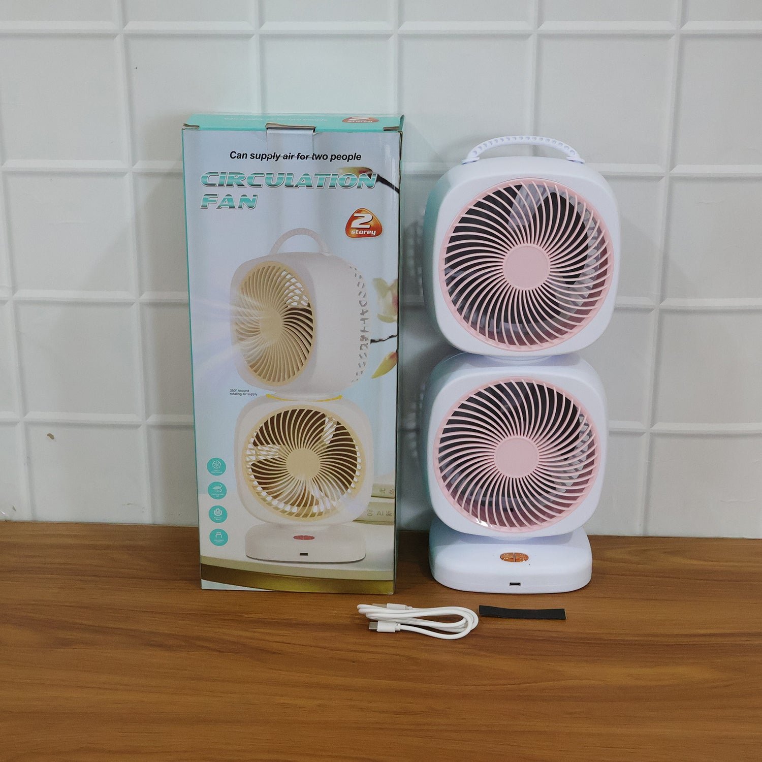 Portable Dual Head USB Rechargeable Table Fan (1 Pc) - Image 10