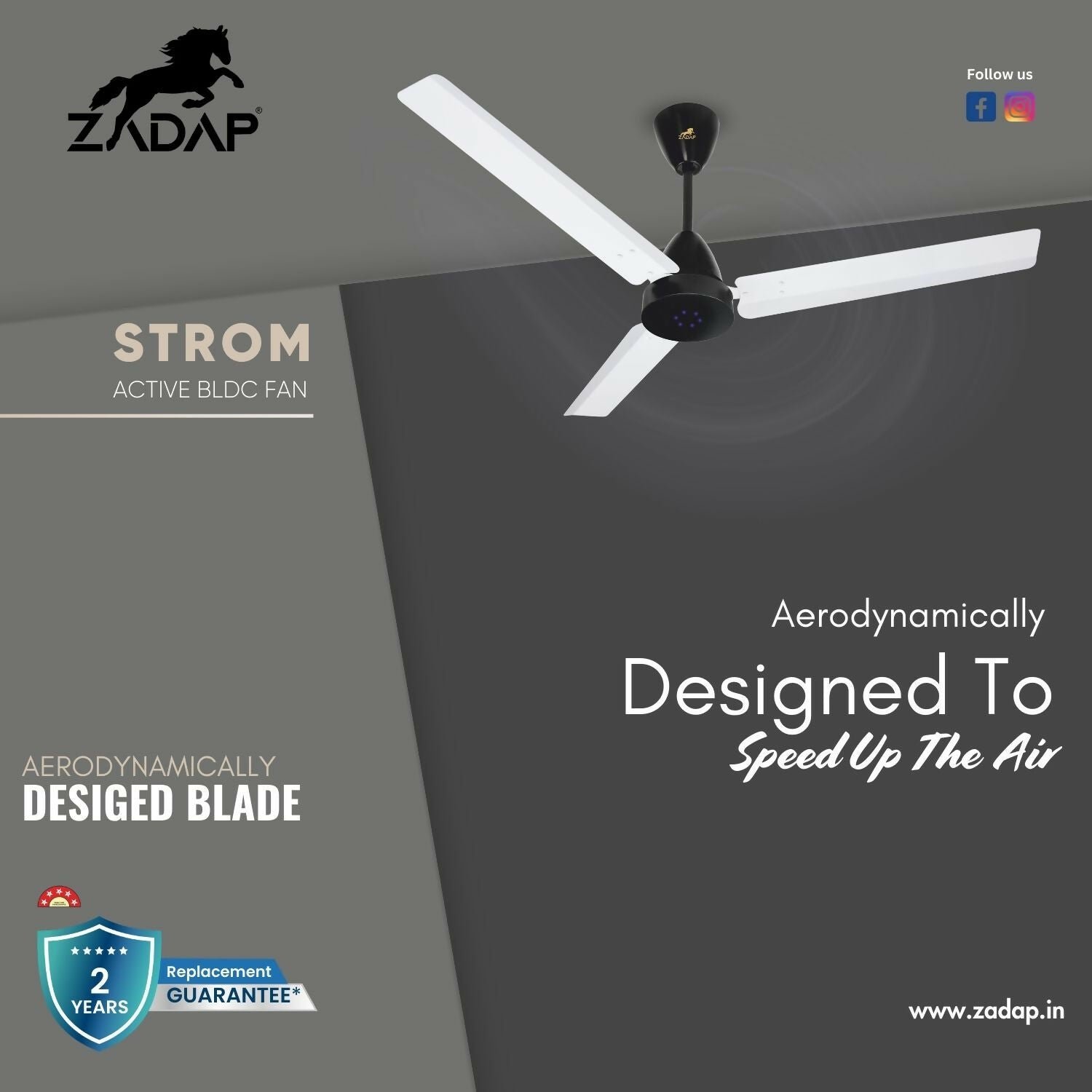 Zadap STROM 1200mm High Speed BLDC Ceiling Fan with Remote(White) - Image 5