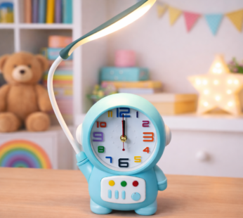 Astronaut Desk Lamp with Alarm Clock, USB Powered Study Light for Kids (BLUE)