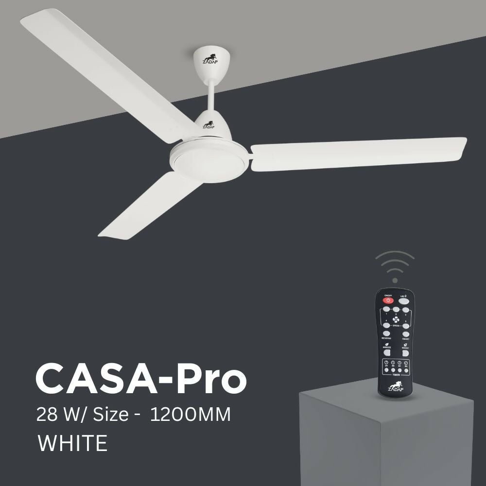 ZADAP CASA-Pro 1200mm BLDC Ceiling Fan with Remote | 28W Energy Saving | High Speed 390 RPM (White) - Image 3