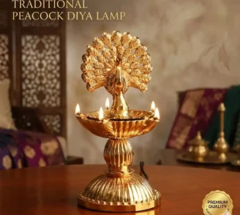 Gold Finish LED Peacock Diya – Stunning Electric Decorative Lamp