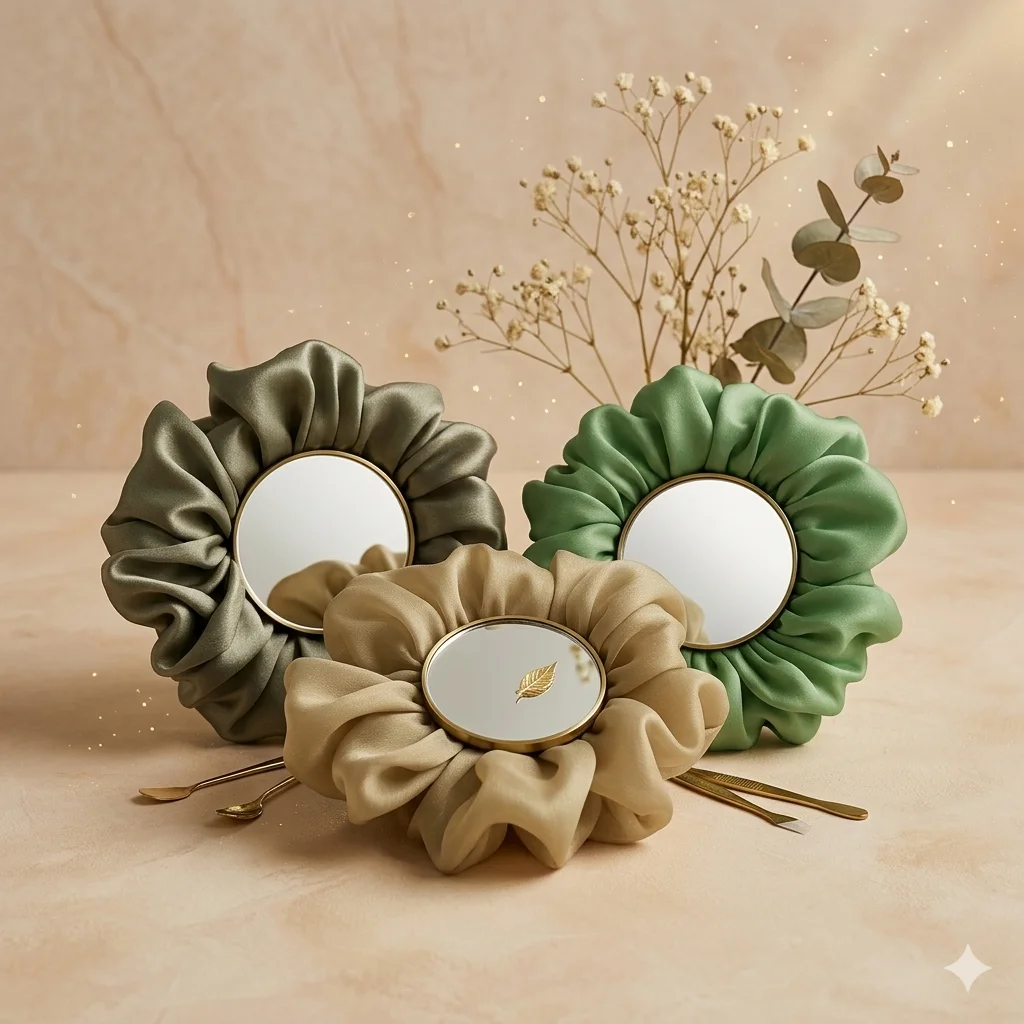 Premium Organza Silk Scrunchie in earth tones for gentle hair styling.