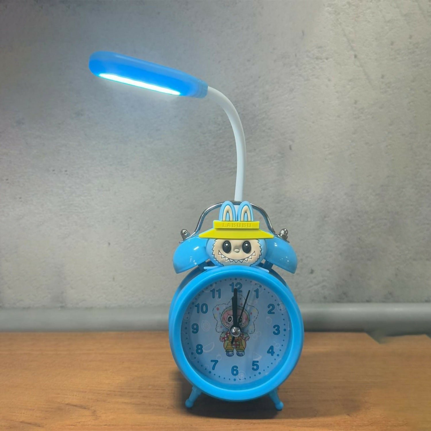 Kids Cartoon Blue Alarm Clock with LED Reading Lamp | Cute Rabbit Design, Dual Bell Analog Table Clock with Night Light, Adjustable LED Arm Lamp for Kids Bedroom, Study Table & Birthday Gift - Image 4